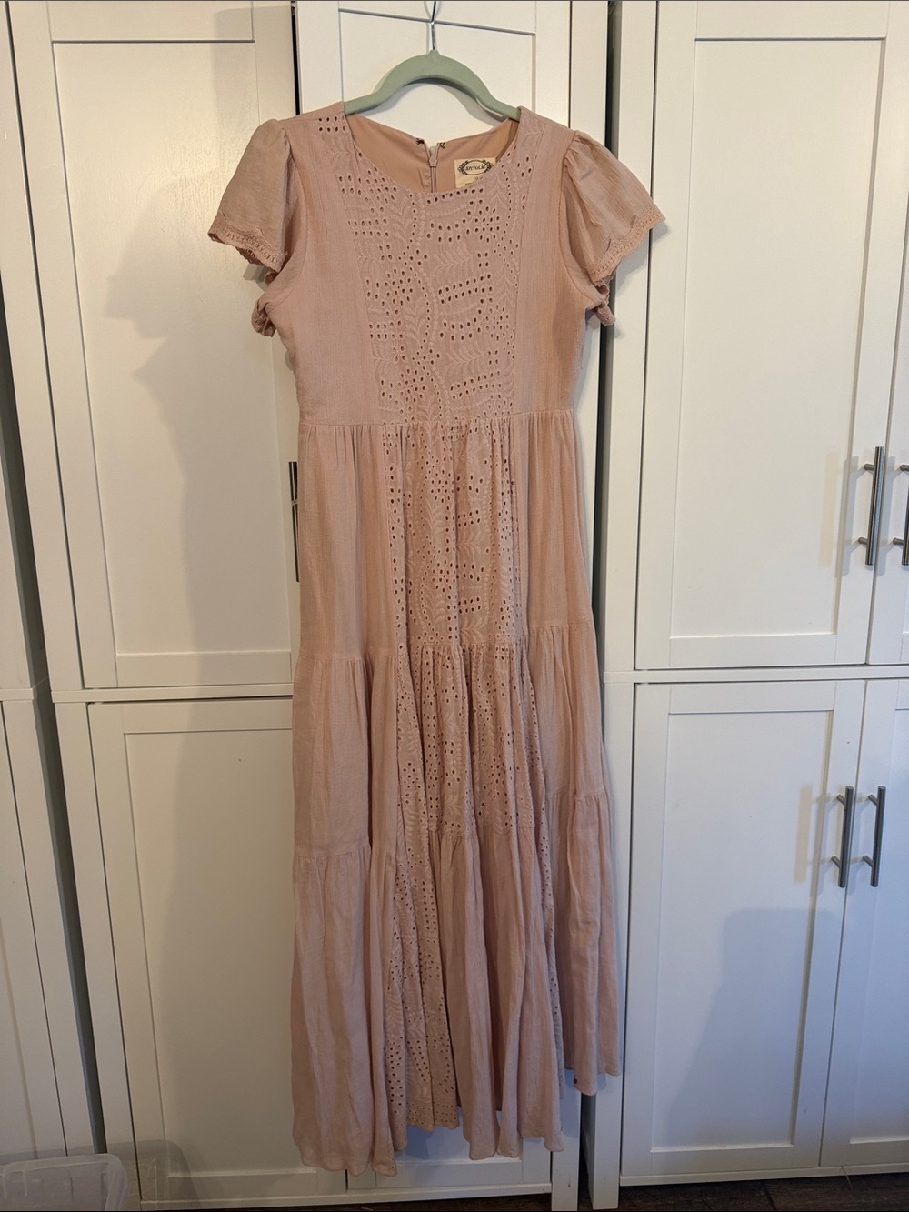 Joyfolie Blush Eyelet Tiered Maxi Dress